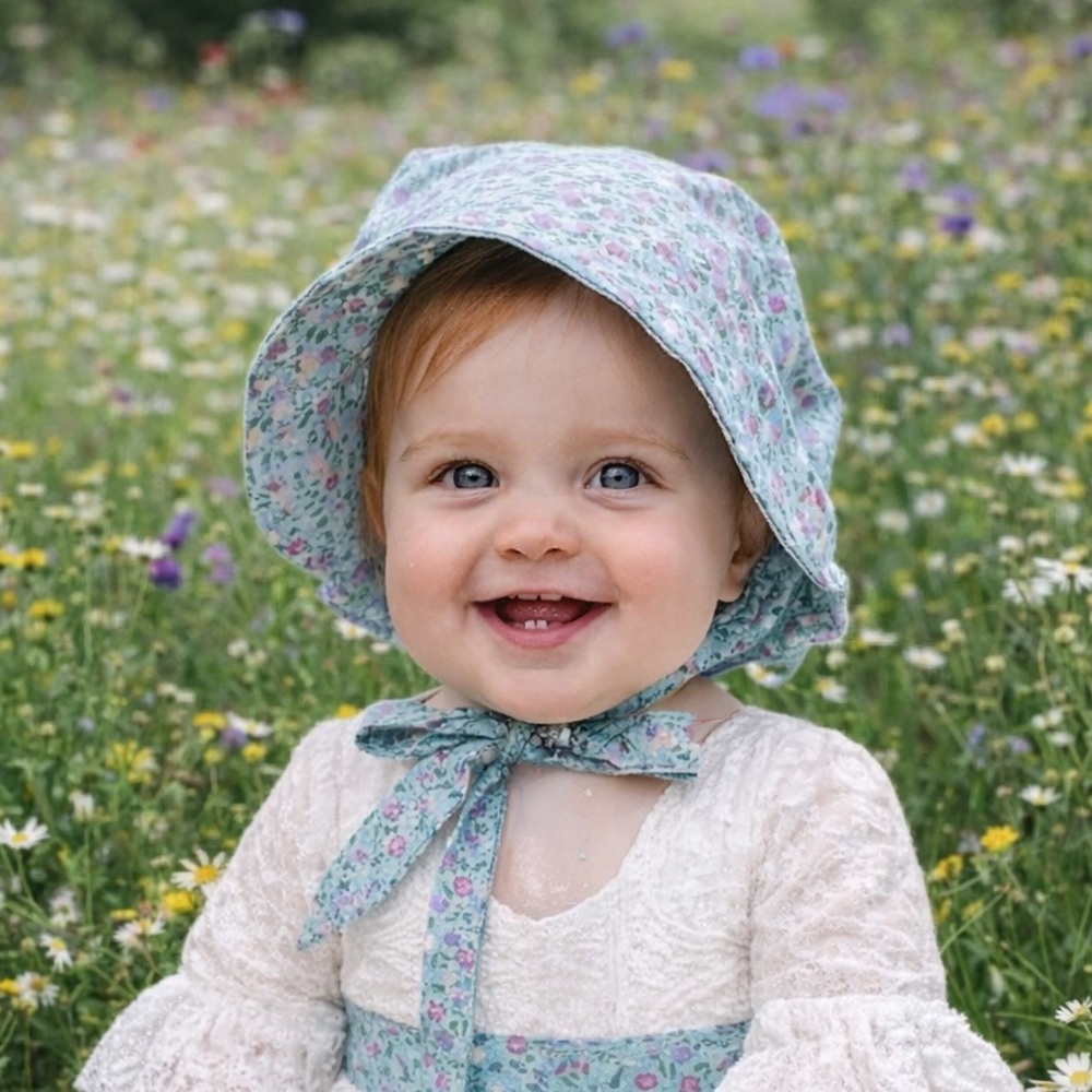 Floral Blue Baby Sun Hat, sun bonnet, baby bonnet, Easter bonnet, vintage bonnet